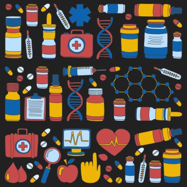 Eczacılık ve tıp vektör resimler doodle