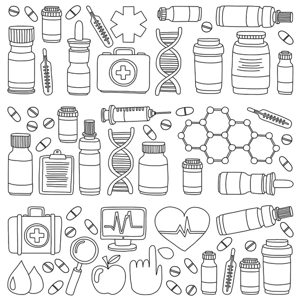 Farmacia y medicina doodle vector imágenes — Archivo Imágenes Vectoriales