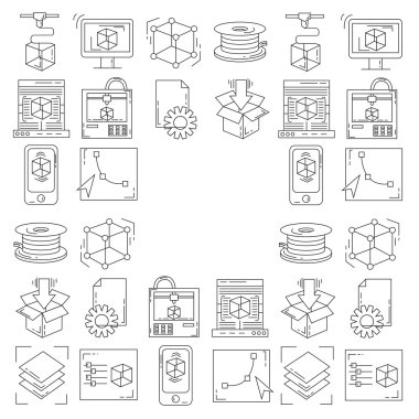 Vektör doodle simgeler 3d baskı