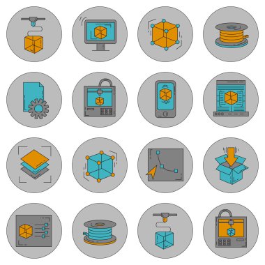 Vektör doodle simgeler 3d baskı