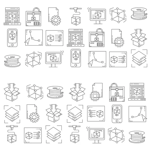 Ícones de doodle vetorial impressão 3d — Vetor de Stock