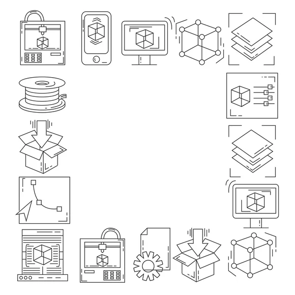 Vector doodle icons 3d printing — Stock Vector