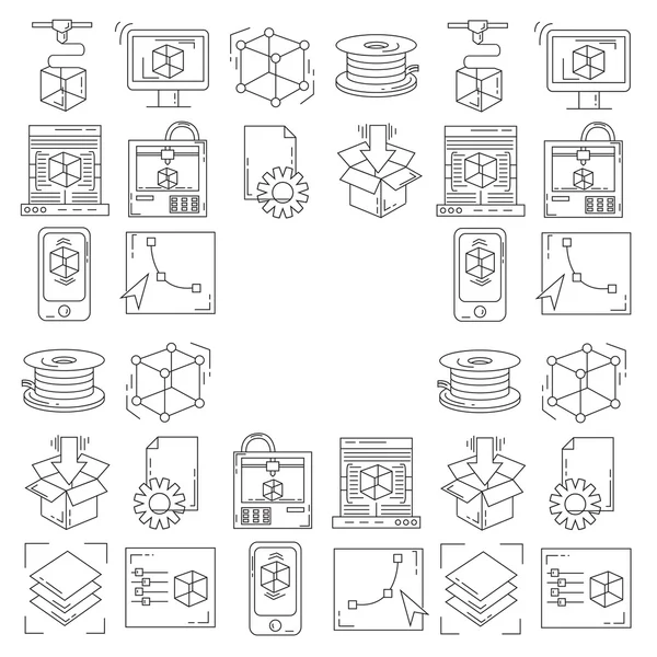 Vector doodle iconos 3d impresión — Archivo Imágenes Vectoriales