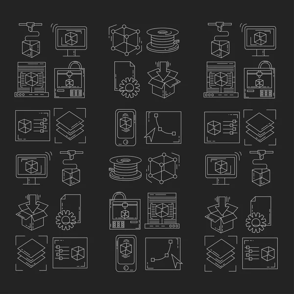 Vector doodle icons 3d printing — Stock Vector