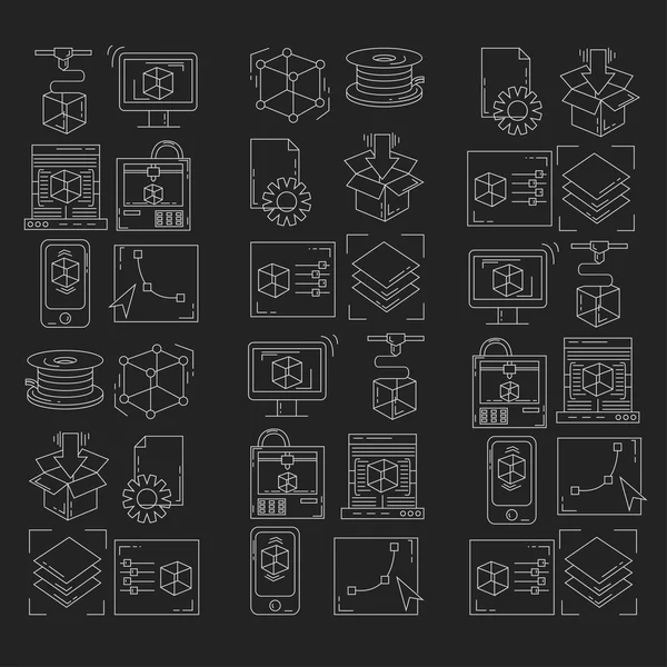 Vector doodle icons 3d printing — Stock Vector