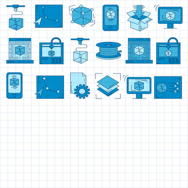 Vector doodle icons 3d printing