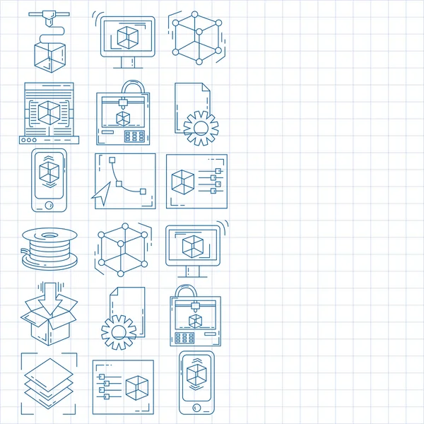 矢量涂鸦图标 3d 打印技术 — 图库矢量图片