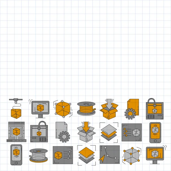 Ícones de doodle vetorial impressão 3d — Vetor de Stock