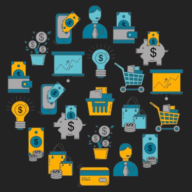 Banka ödemeleri alışveriş Internet Finans ve iş kümesi vektör