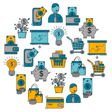 Banka ödemeleri alışveriş Internet Finans ve iş kümesi vektör