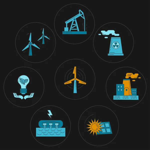 Energi ekologi och föroreningar vektor uppsättning ikoner — Stock vektor