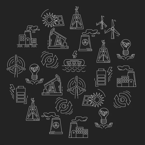 Ecología energética y contaminación Conjunto vectorial de iconos — Vector de stock