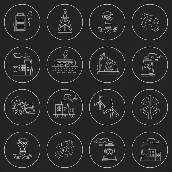 Ecologia Energética e Poluição Conjunto vetorial de ícones —  Vetores de Stock