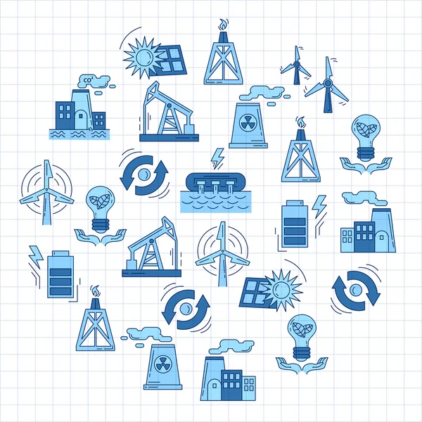 Ecología energética y contaminación Conjunto vectorial de iconos — Vector de stock