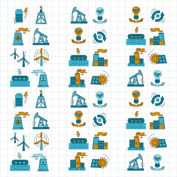 Ecología energética y contaminación Conjunto vectorial de iconos — Archivo Imágenes Vectoriales