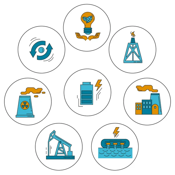 Energi ekologi och föroreningar vektor uppsättning ikoner — Stock vektor