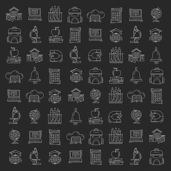 Iconos vectoriales escolares y educativos en pizarra — Archivo Imágenes Vectoriales