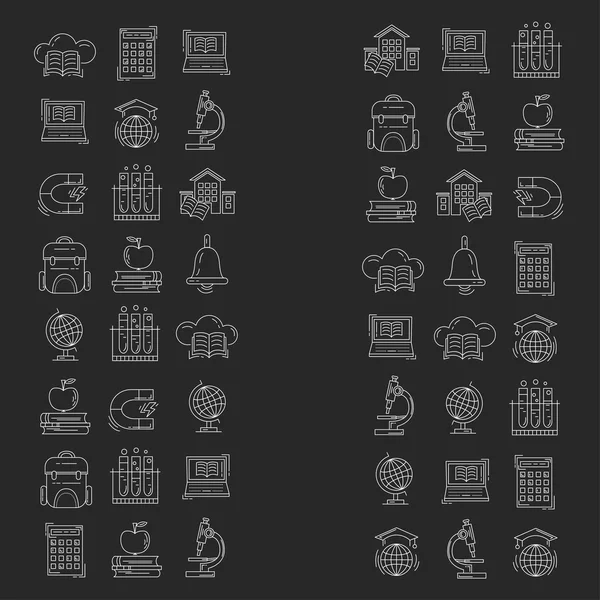 Iconos vectoriales escolares y educativos en pizarra — Archivo Imágenes Vectoriales