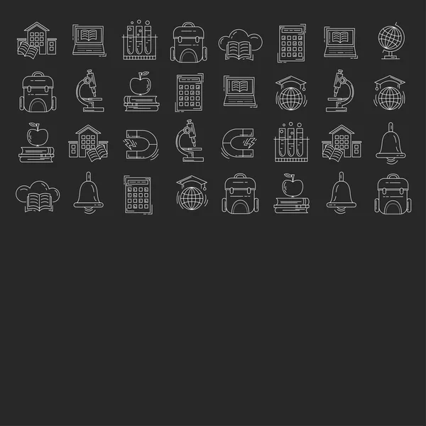 School and education vector icons on blackboard — Stock Vector