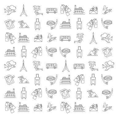 Seyahat simgeler doğrusal tasarım vektör kümesi