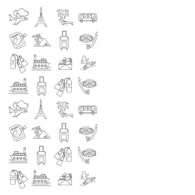 Seyahat simgeler doğrusal tasarım vektör kümesi