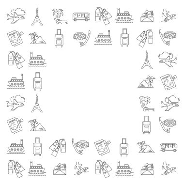Seyahat simgeler doğrusal tasarım vektör kümesi