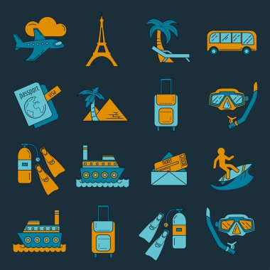 Seyahat simgeler doğrusal tasarım vektör kümesi