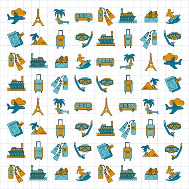 Seyahat simgeler doğrusal tasarım vektör kümesi