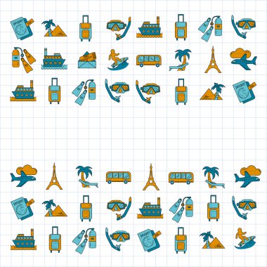 Seyahat simgeler doğrusal tasarım vektör kümesi