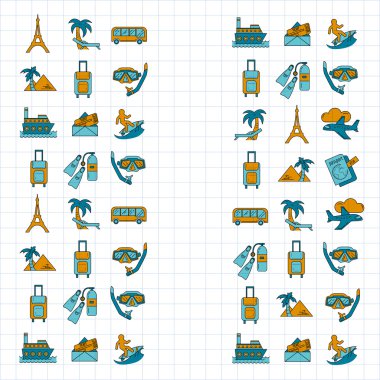 Seyahat simgeler doğrusal tasarım vektör kümesi