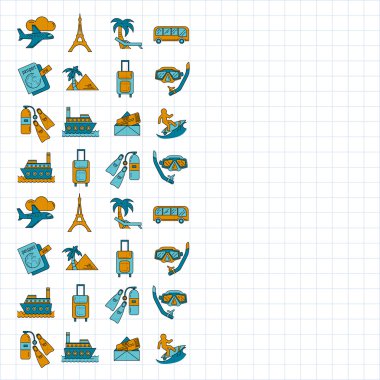 Seyahat simgeler doğrusal tasarım vektör kümesi