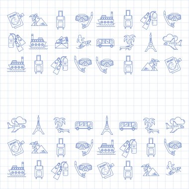 Seyahat simgeler doğrusal tasarım vektör kümesi