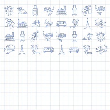 Seyahat simgeler doğrusal tasarım vektör kümesi