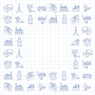 Seyahat simgeler doğrusal tasarım vektör kümesi