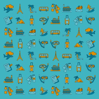 Seyahat simgeler doğrusal tasarım vektör kümesi