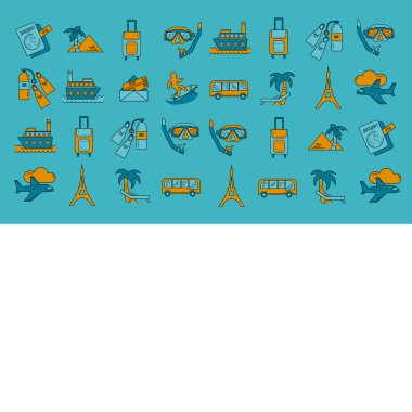Seyahat simgeler doğrusal tasarım vektör kümesi