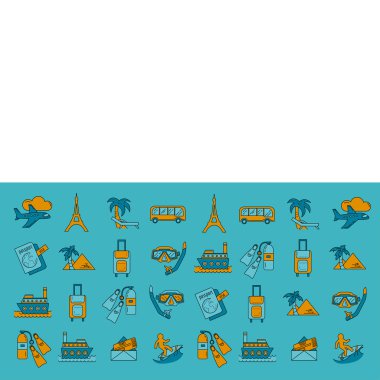 Seyahat simgeler doğrusal tasarım vektör kümesi