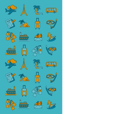 Seyahat simgeler doğrusal tasarım vektör kümesi