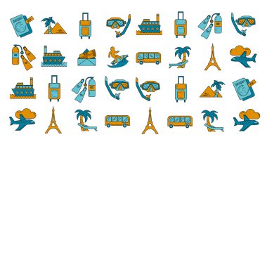 Seyahat simgeler doğrusal tasarım vektör kümesi