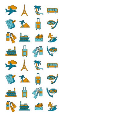 Seyahat simgeler doğrusal tasarım vektör kümesi