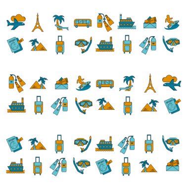 Seyahat simgeler doğrusal tasarım vektör kümesi