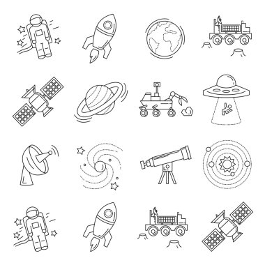 Uzay ve astronomi simgeler vektör kümesi
