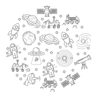 Uzay ve astronomi simgeler vektör kümesi