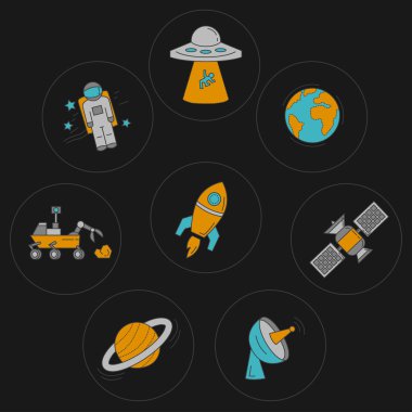 Uzay ve astronomi simgeler vektör kümesi