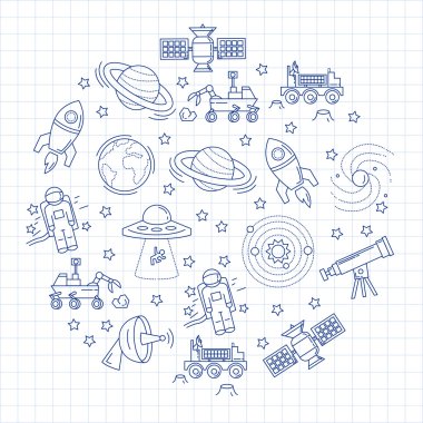 Uzay ve astronomi simgeler vektör kümesi