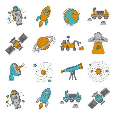 Uzay ve astronomi simgeler vektör kümesi