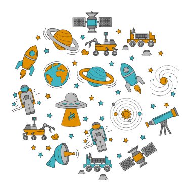Uzay ve astronomi simgeler vektör kümesi