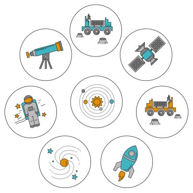 Uzay ve astronomi simgeler vektör kümesi