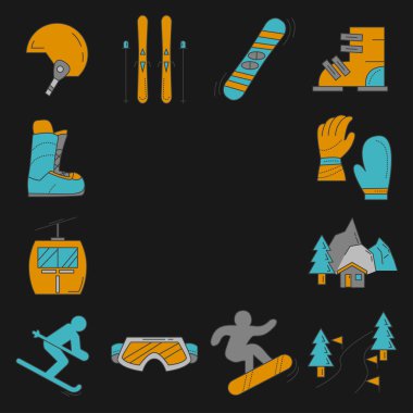 Snowboard ve Kayak simgeler vektör kümesi