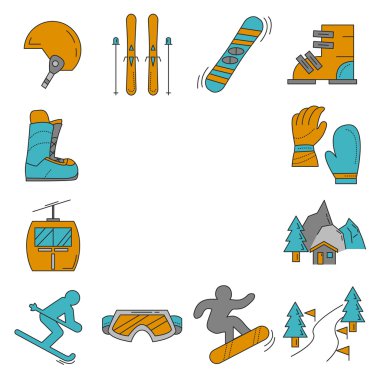 Snowboard ve Kayak simgeler vektör kümesi